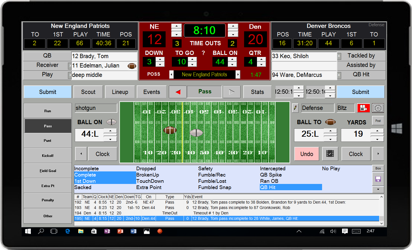 Football stat tracking software app